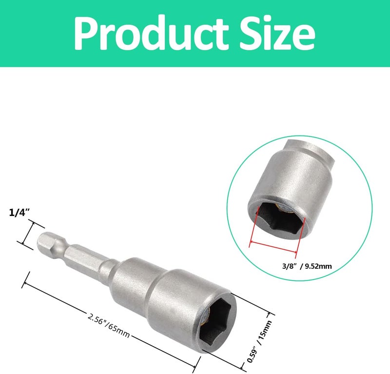 YiiSeeJo 10 Pcs Hex Magnetic Power Hex 3/8 Inch, Drill Bit Nut Driver Magnetic Extension Socket, Quick Change Socket Nut Impact Driver for Electric Drill Power Tools - Image 2